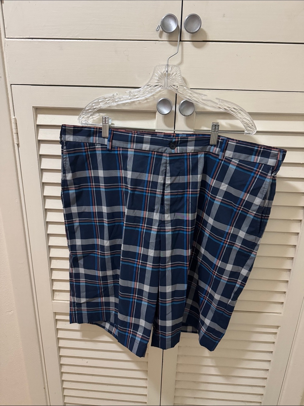 Slazenger Navy Plaid Shorts with Gray and Pink Accents